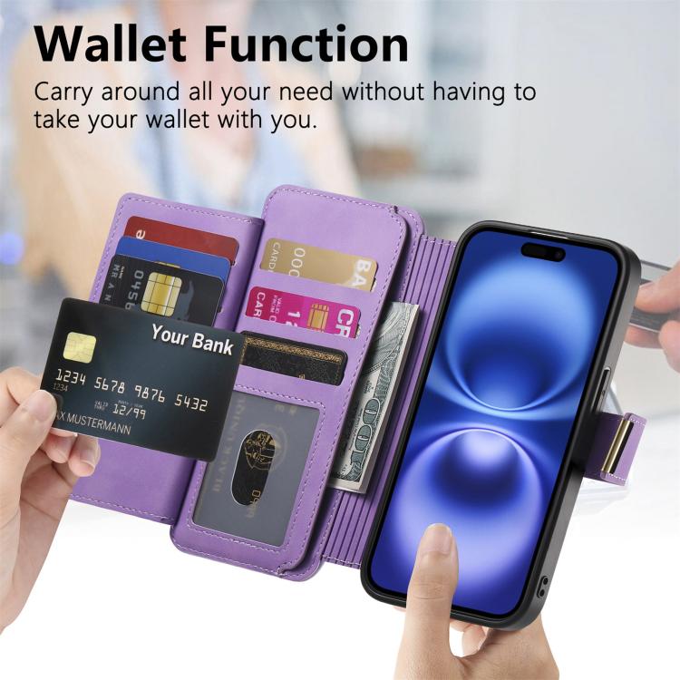 For iPhone XR Ring Zipper Wallet RFID Blocking MagSafe Leather Phone Case