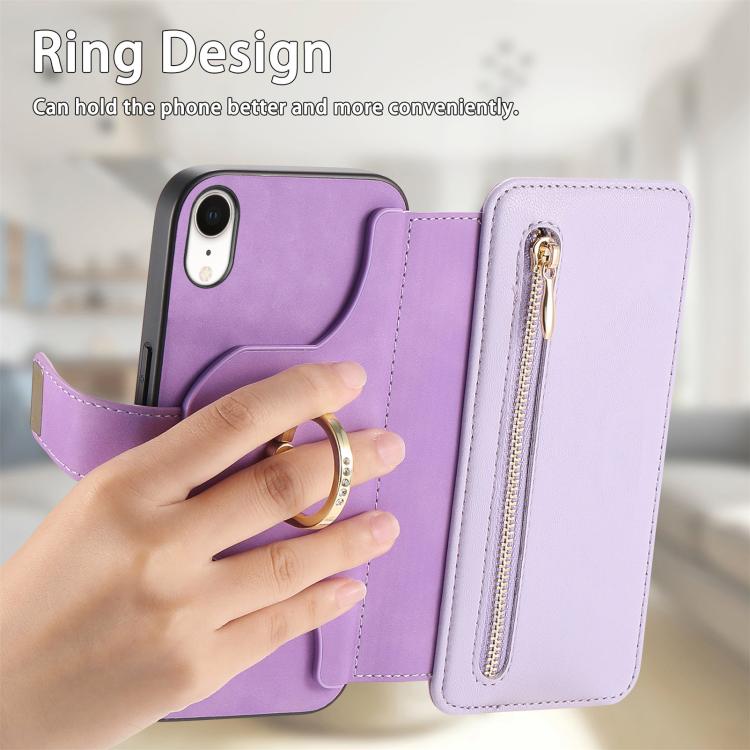 For iPhone XR Ring Zipper Wallet RFID Blocking MagSafe Leather Phone Case