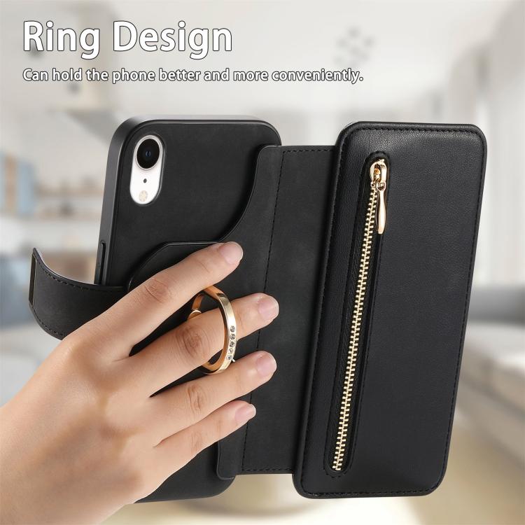 For iPhone XR Ring Zipper Wallet RFID Blocking MagSafe Leather Phone Case