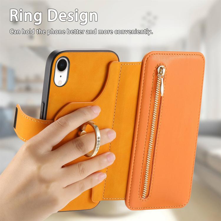 For iPhone XR Ring Zipper Wallet RFID Blocking MagSafe Leather Phone Case