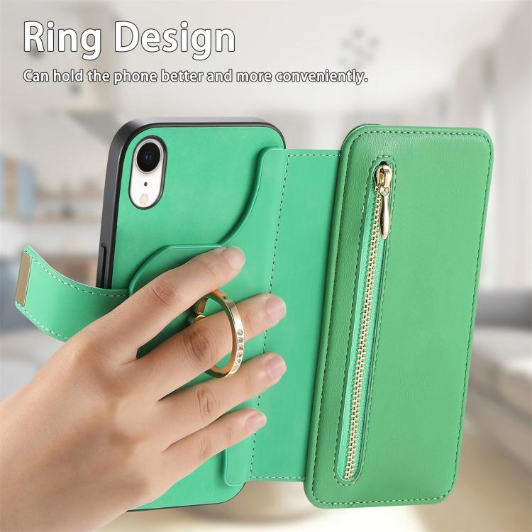 For iPhone XR Ring Zipper Wallet RFID Blocking MagSafe Leather Phone Case