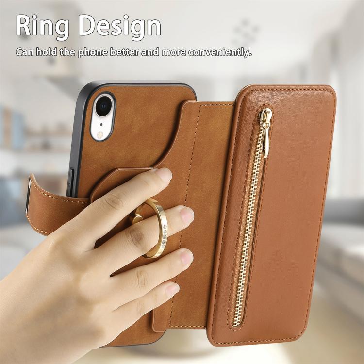For iPhone XR Ring Zipper Wallet RFID Blocking MagSafe Leather Phone Case