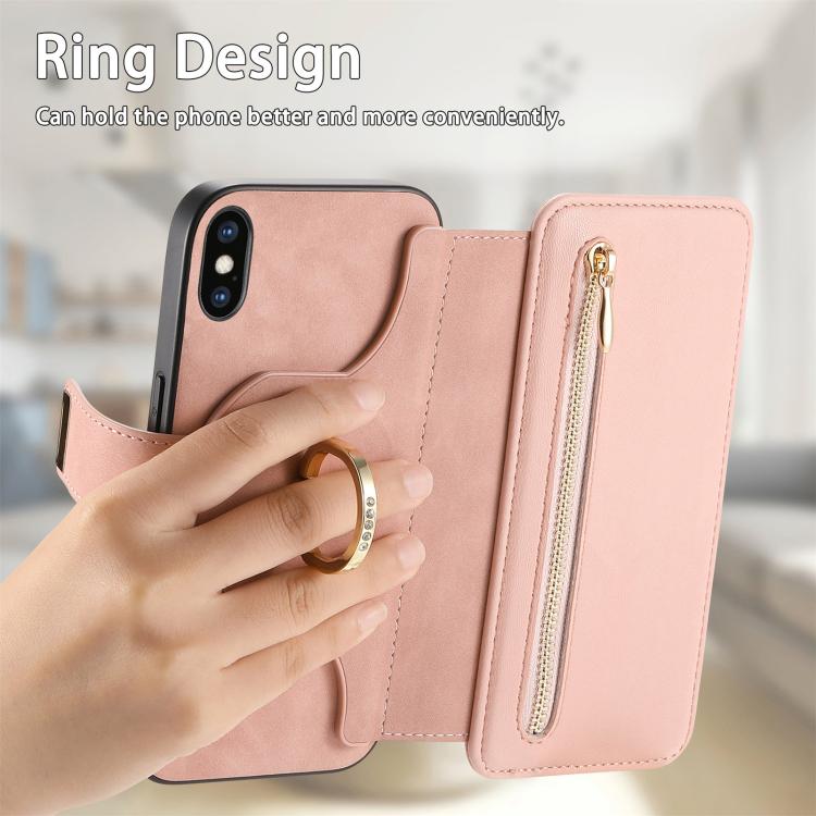 For iPhone XS Max Ring Zipper Wallet RFID Blocking MagSafe Leather Phone Case