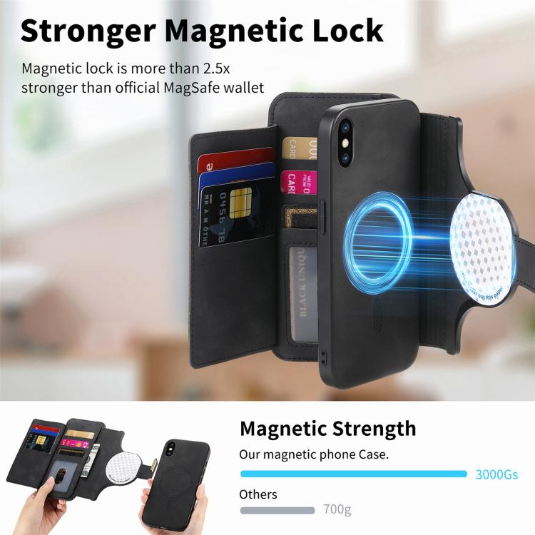 For iPhone XS Max Ring Zipper Wallet RFID Blocking MagSafe Leather Phone Case