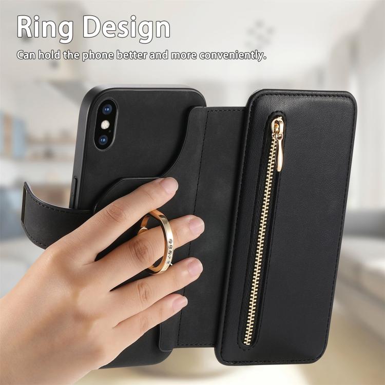 For iPhone XS Max Ring Zipper Wallet RFID Blocking MagSafe Leather Phone Case