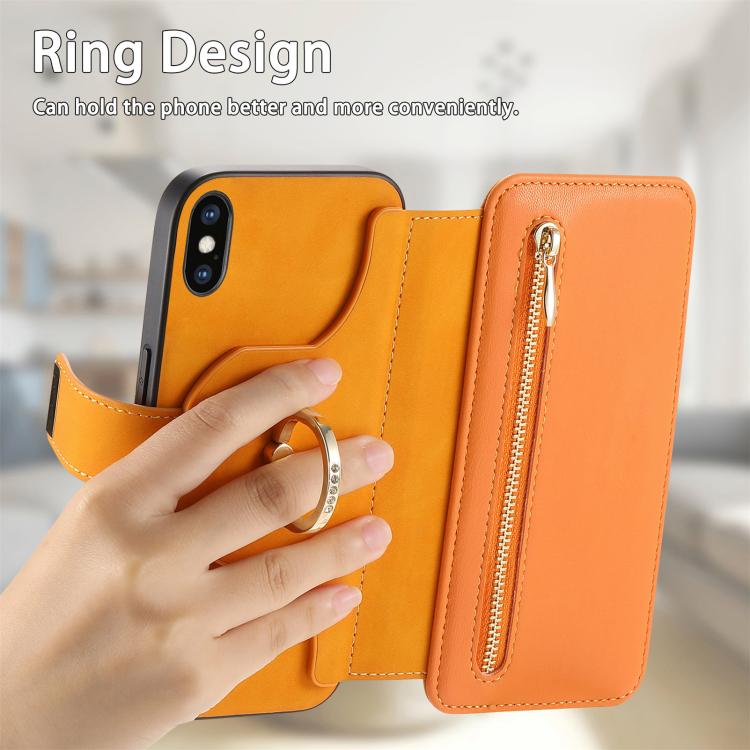 For iPhone XS Max Ring Zipper Wallet RFID Blocking MagSafe Leather Phone Case