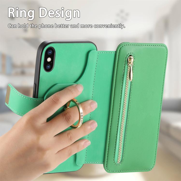 For iPhone XS Max Ring Zipper Wallet RFID Blocking MagSafe Leather Phone Case