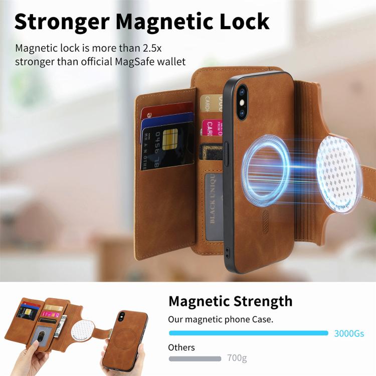 For iPhone XS Max Ring Zipper Wallet RFID Blocking MagSafe Leather Phone Case
