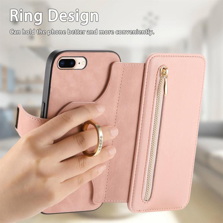 For iPhone 7 Plus / 8 Plus Ring Zipper Wallet RFID Blocking MagSafe Leather Phone Case