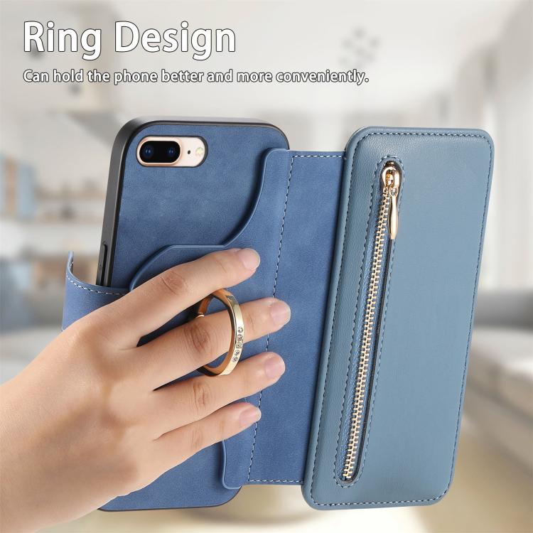 For iPhone 7 Plus / 8 Plus Ring Zipper Wallet RFID Blocking MagSafe Leather Phone Case