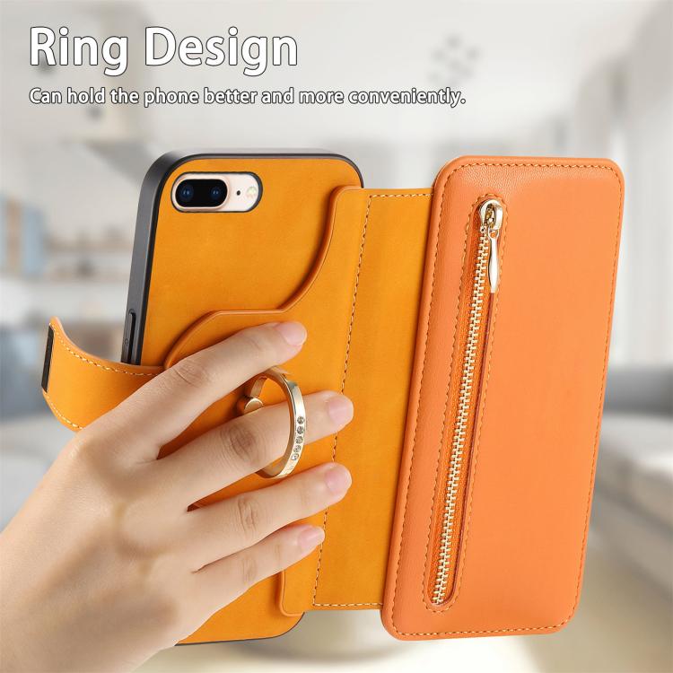 For iPhone 7 Plus / 8 Plus Ring Zipper Wallet RFID Blocking MagSafe Leather Phone Case