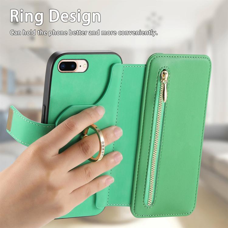 For iPhone 7 Plus / 8 Plus Ring Zipper Wallet RFID Blocking MagSafe Leather Phone Case