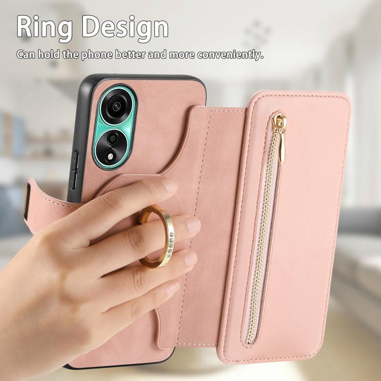 For OPPO A78 4G Ring Zipper Wallet RFID Blocking MagSafe Leather Phone Case