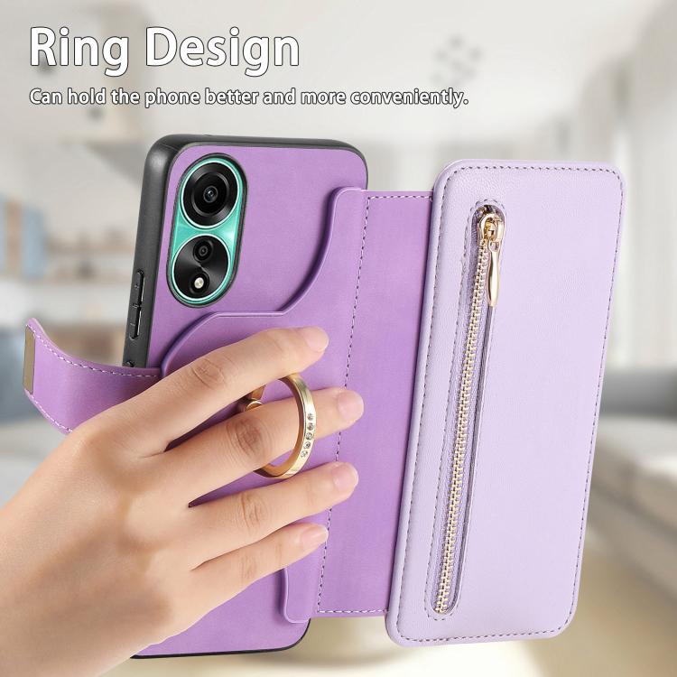 For OPPO A78 4G Ring Zipper Wallet RFID Blocking MagSafe Leather Phone Case