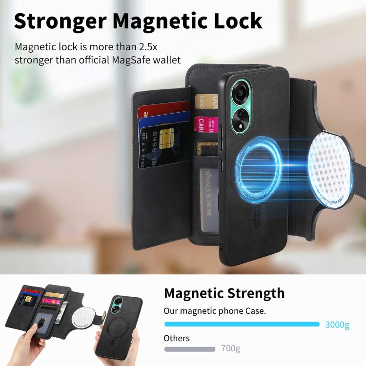 For OPPO A78 4G Ring Zipper Wallet RFID Blocking MagSafe Leather Phone Case