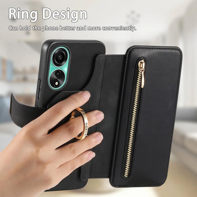 For OPPO A78 4G Ring Zipper Wallet RFID Blocking MagSafe Leather Phone Case
