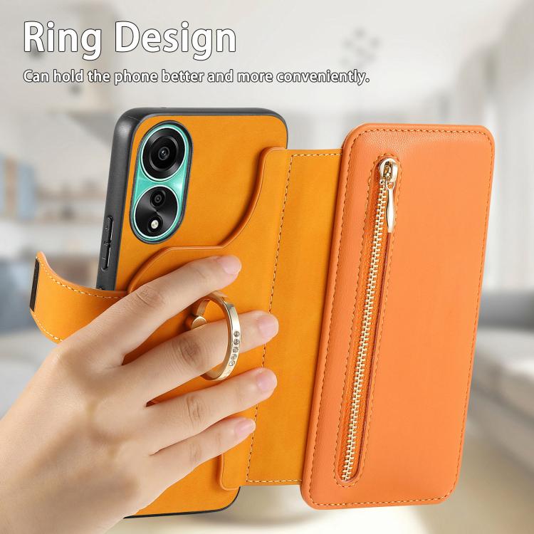 For OPPO A78 4G Ring Zipper Wallet RFID Blocking MagSafe Leather Phone Case