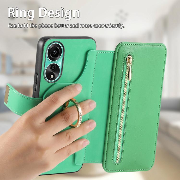 For OPPO A78 4G Ring Zipper Wallet RFID Blocking MagSafe Leather Phone Case