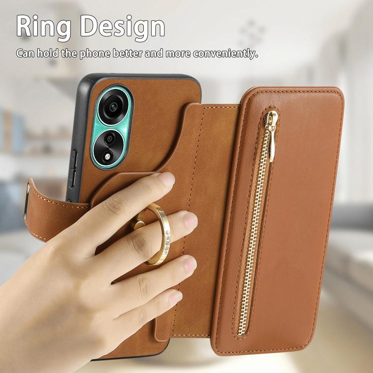 For OPPO A78 4G Ring Zipper Wallet RFID Blocking MagSafe Leather Phone Case