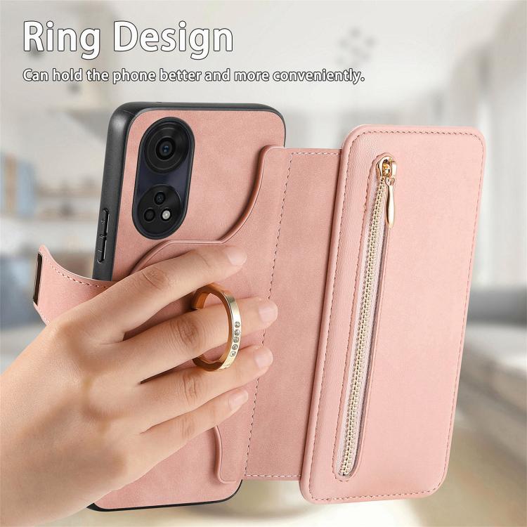 For OPPO Reno8 T 5G / A1 Pro Ring Zipper Wallet RFID Blocking MagSafe Leather Phone Case