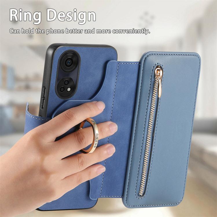 For OPPO Reno8 T 5G / A1 Pro Ring Zipper Wallet RFID Blocking MagSafe Leather Phone Case