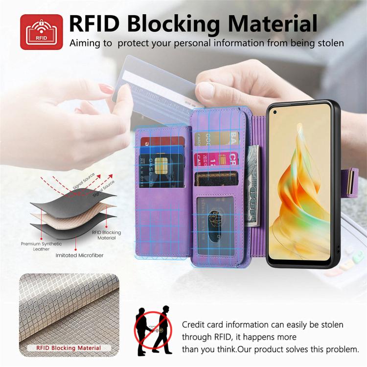 For OPPO Reno8 T 5G / A1 Pro Ring Zipper Wallet RFID Blocking MagSafe Leather Phone Case