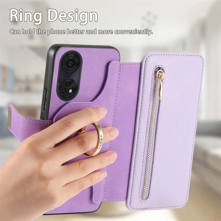 For OPPO Reno8 T 5G / A1 Pro Ring Zipper Wallet RFID Blocking MagSafe Leather Phone Case