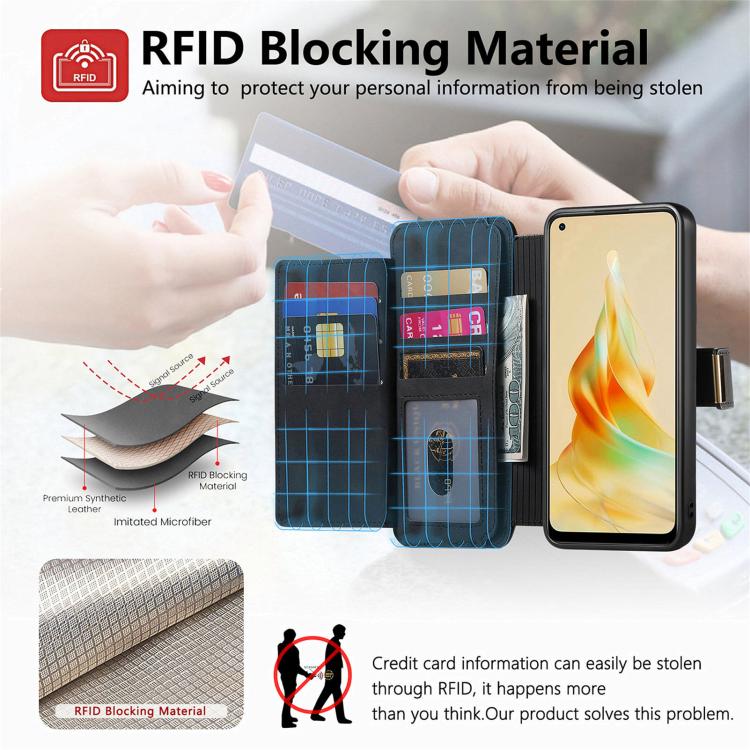 For OPPO Reno8 T 5G / A1 Pro Ring Zipper Wallet RFID Blocking MagSafe Leather Phone Case