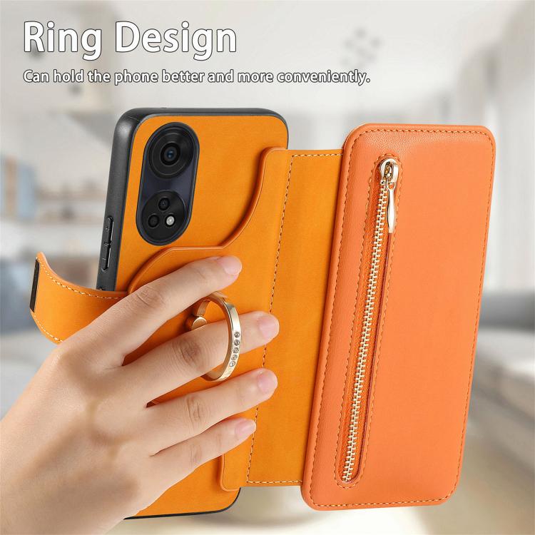 For OPPO Reno8 T 5G / A1 Pro Ring Zipper Wallet RFID Blocking MagSafe Leather Phone Case