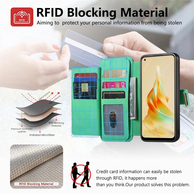 For OPPO Reno8 T 5G / A1 Pro Ring Zipper Wallet RFID Blocking MagSafe Leather Phone Case