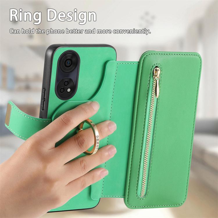 For OPPO Reno8 T 5G / A1 Pro Ring Zipper Wallet RFID Blocking MagSafe Leather Phone Case