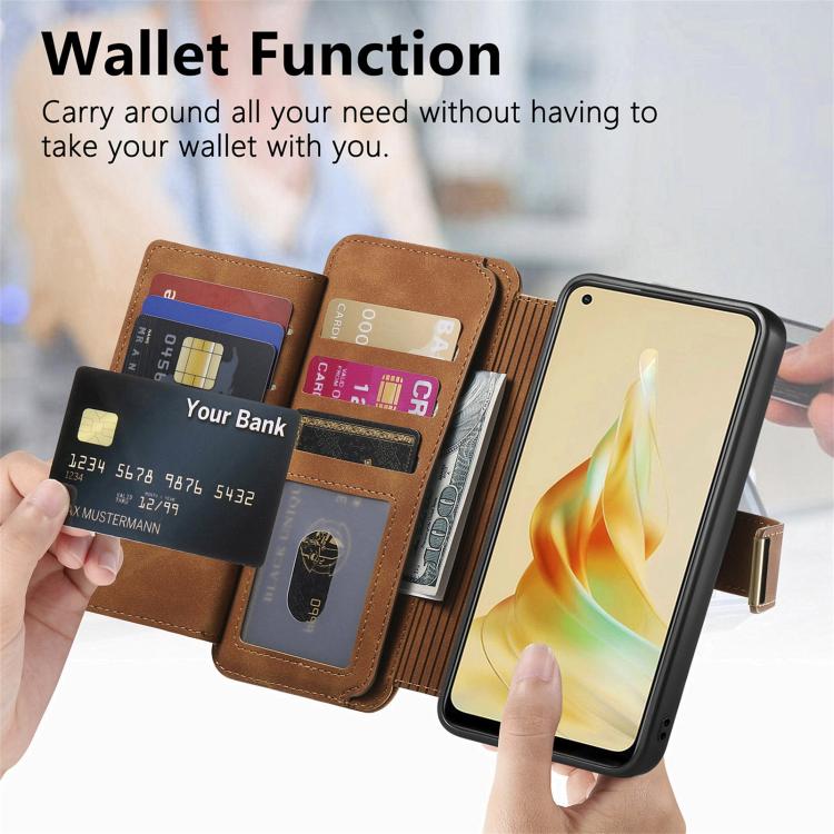 For OPPO Reno8 T 5G / A1 Pro Ring Zipper Wallet RFID Blocking MagSafe Leather Phone Case