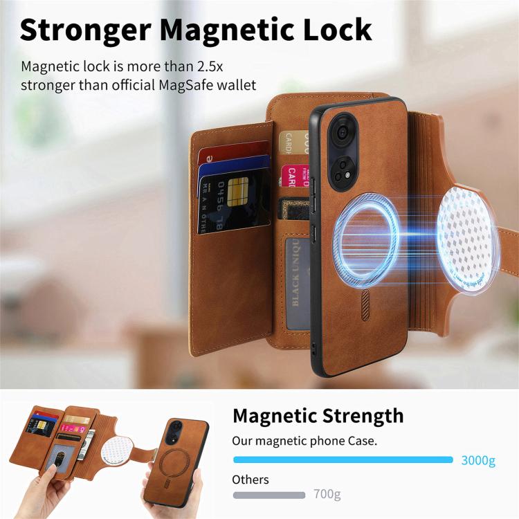 For OPPO Reno8 T 5G / A1 Pro Ring Zipper Wallet RFID Blocking MagSafe Leather Phone Case