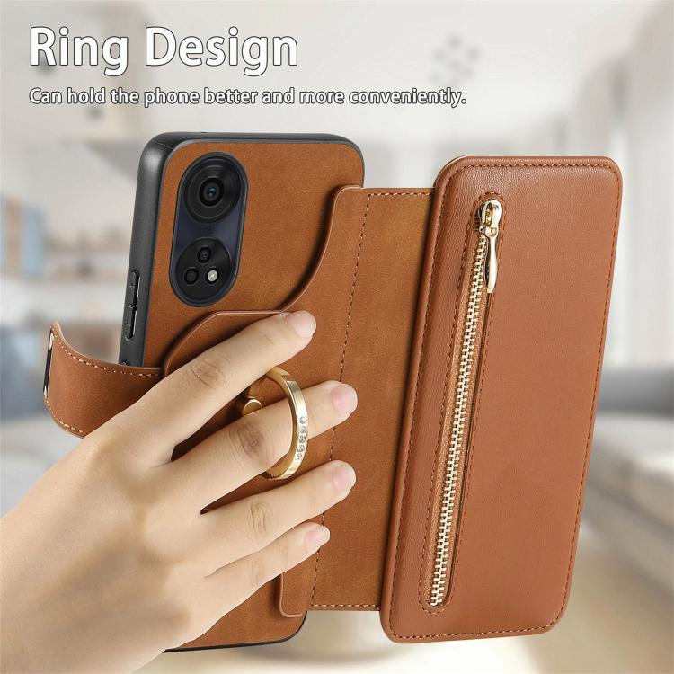 For OPPO Reno8 T 5G / A1 Pro Ring Zipper Wallet RFID Blocking MagSafe Leather Phone Case