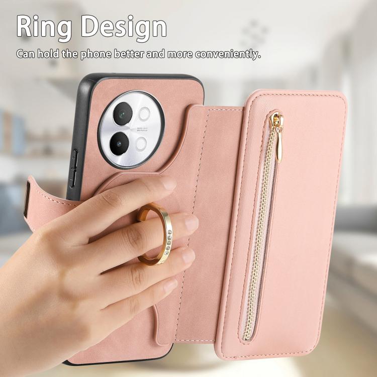 For vivo S18e 5G Ring Zipper Wallet RFID Blocking MagSafe Leather Phone Case