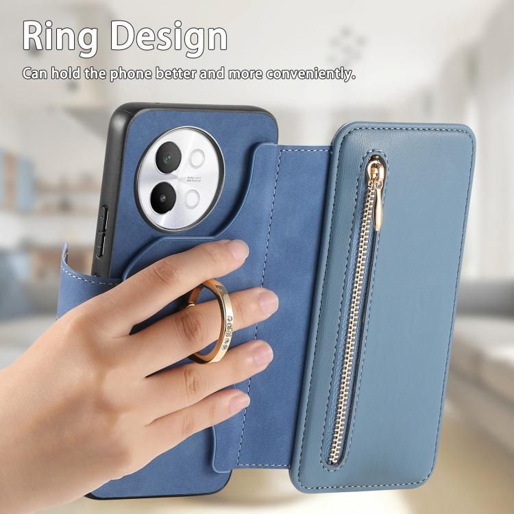 For vivo S18e 5G Ring Zipper Wallet RFID Blocking MagSafe Leather Phone Case