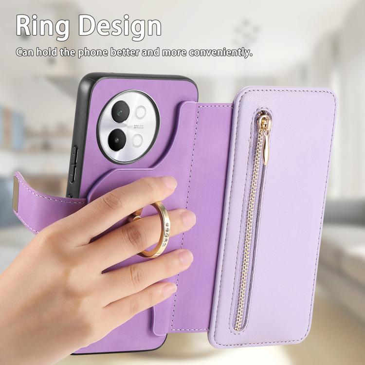 For vivo S18e 5G Ring Zipper Wallet RFID Blocking MagSafe Leather Phone Case