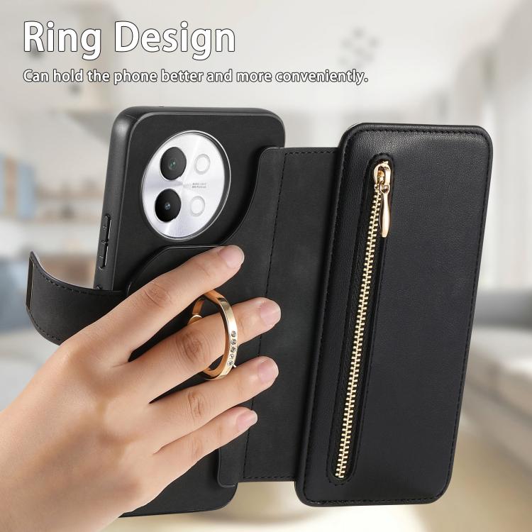 For vivo S18e 5G Ring Zipper Wallet RFID Blocking MagSafe Leather Phone Case