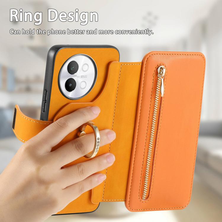 For vivo S18e 5G Ring Zipper Wallet RFID Blocking MagSafe Leather Phone Case