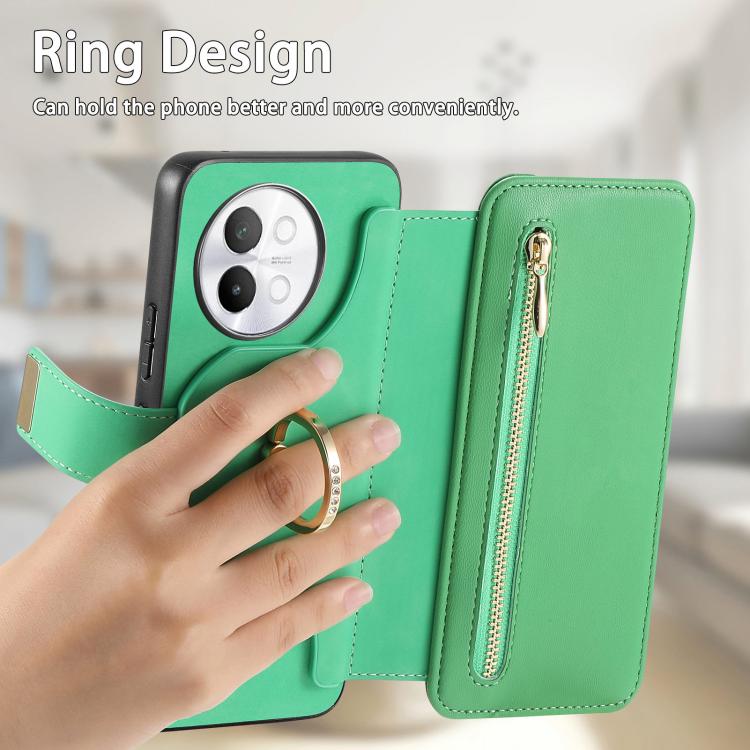 For vivo S18e 5G Ring Zipper Wallet RFID Blocking MagSafe Leather Phone Case