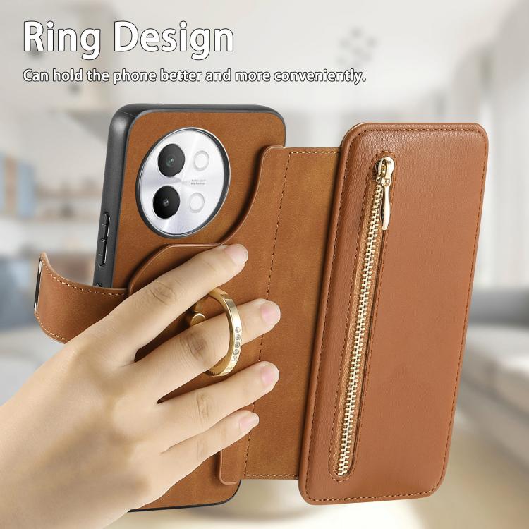 For vivo S18e 5G Ring Zipper Wallet RFID Blocking MagSafe Leather Phone Case