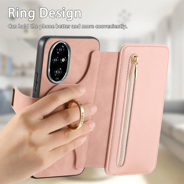 For Honor 200 Pro Ring Zipper Wallet RFID Blocking MagSafe Leather Phone Case