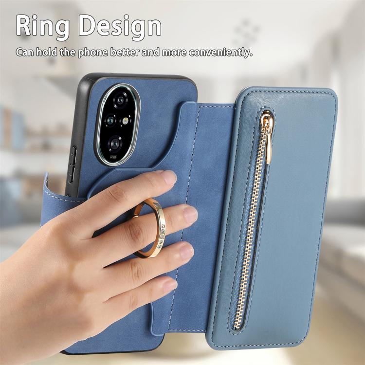 For Honor 200 Pro Ring Zipper Wallet RFID Blocking MagSafe Leather Phone Case