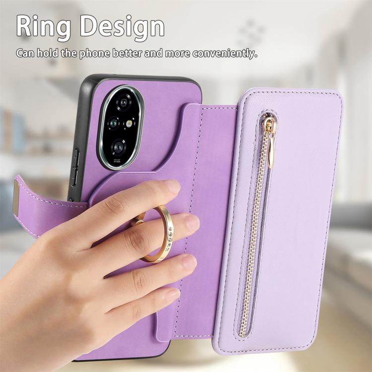 For Honor 200 Pro Ring Zipper Wallet RFID Blocking MagSafe Leather Phone Case