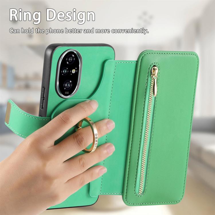 For Honor 200 Pro Ring Zipper Wallet RFID Blocking MagSafe Leather Phone Case