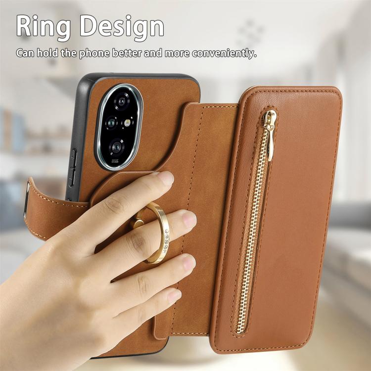 For Honor 200 Pro Ring Zipper Wallet RFID Blocking MagSafe Leather Phone Case