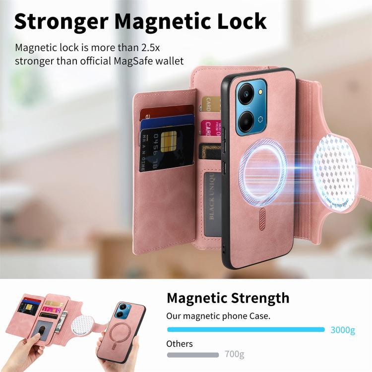 For Honor Play7T 5G Ring Zipper Wallet RFID Blocking MagSafe Leather Phone Case