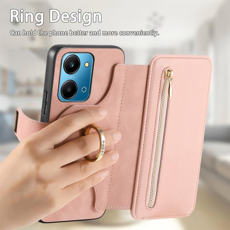 For Honor Play7T 5G Ring Zipper Wallet RFID Blocking MagSafe Leather Phone Case