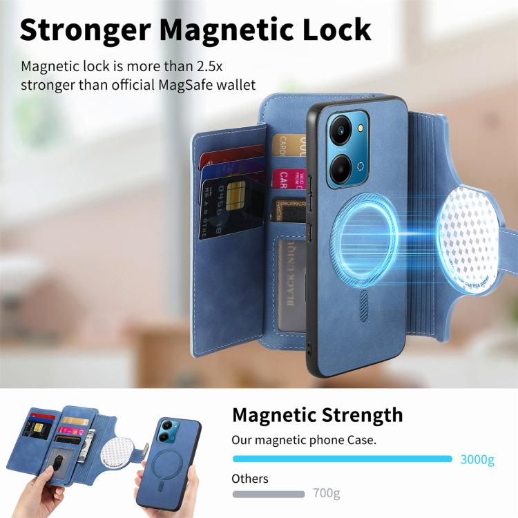 For Honor Play7T 5G Ring Zipper Wallet RFID Blocking MagSafe Leather Phone Case