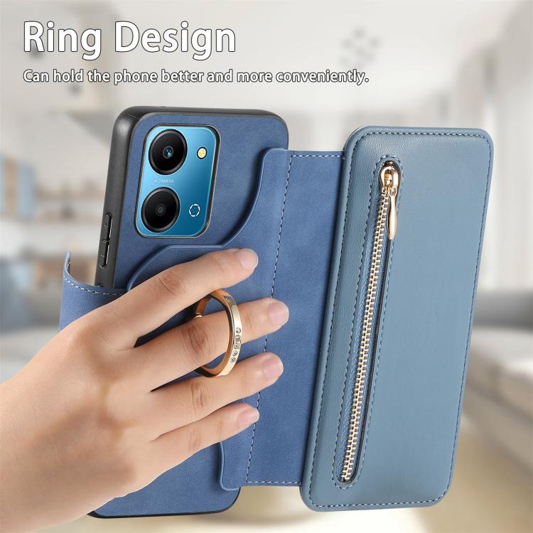For Honor Play7T 5G Ring Zipper Wallet RFID Blocking MagSafe Leather Phone Case